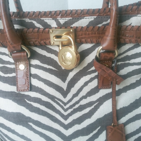 Michael Kors "Hamilton" Zebra Print Canvas & Leather Trim Tote - Picture 3 of 16